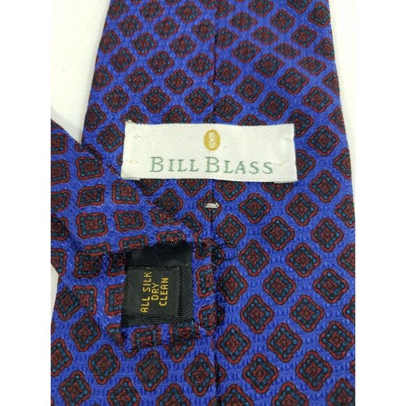 Bill Blass Mens Necktie Silk Blue Red geometric vintage tie - Picture 5 of 5